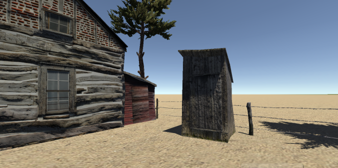 Cabin, Outhouse, Lean-to, and Fencing (NOT scene from game, just set-up for showing models)